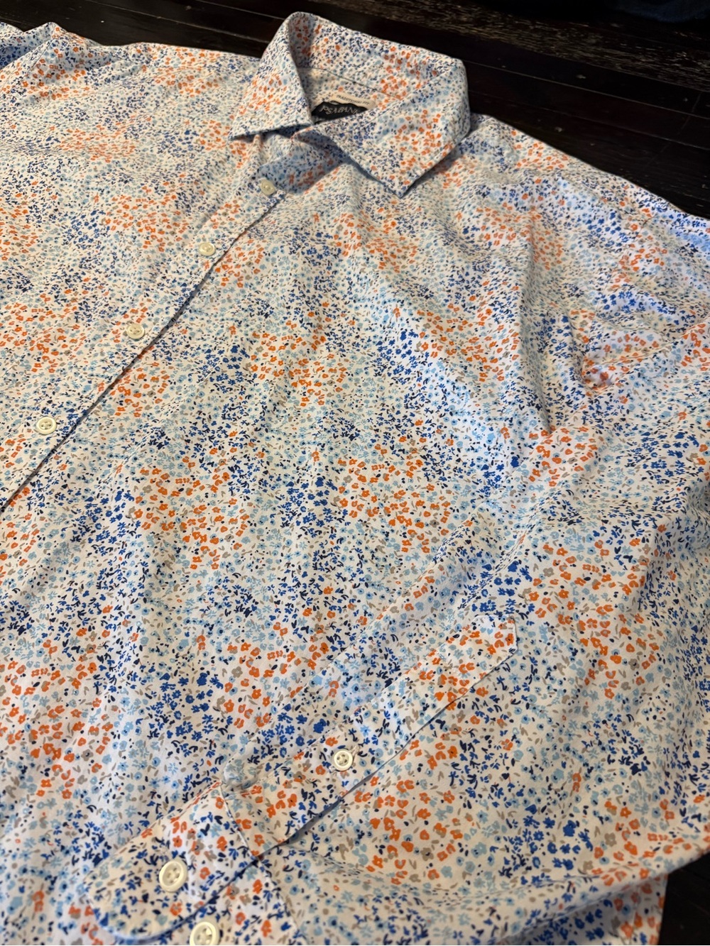 Jos A Bank Mens 2XL Traditional Fit Floral Button Down Shirt Blue Orange